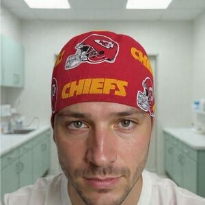 Red Scrub Cap with Team Logo